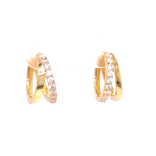 9ct Yellow Gold CZ Set Double Hoop Earrings