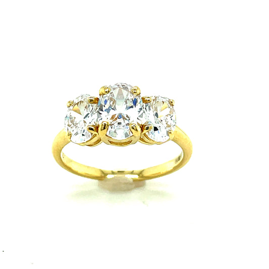 9ct Three Stone Oval Cubic Zirconia Dress Ring