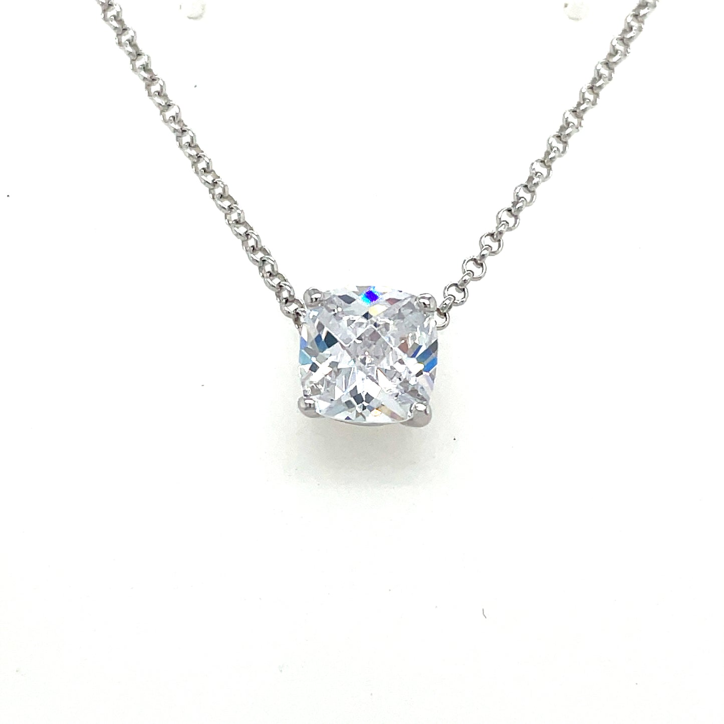 Sterling Silver Round CZ Solitaire Necklet