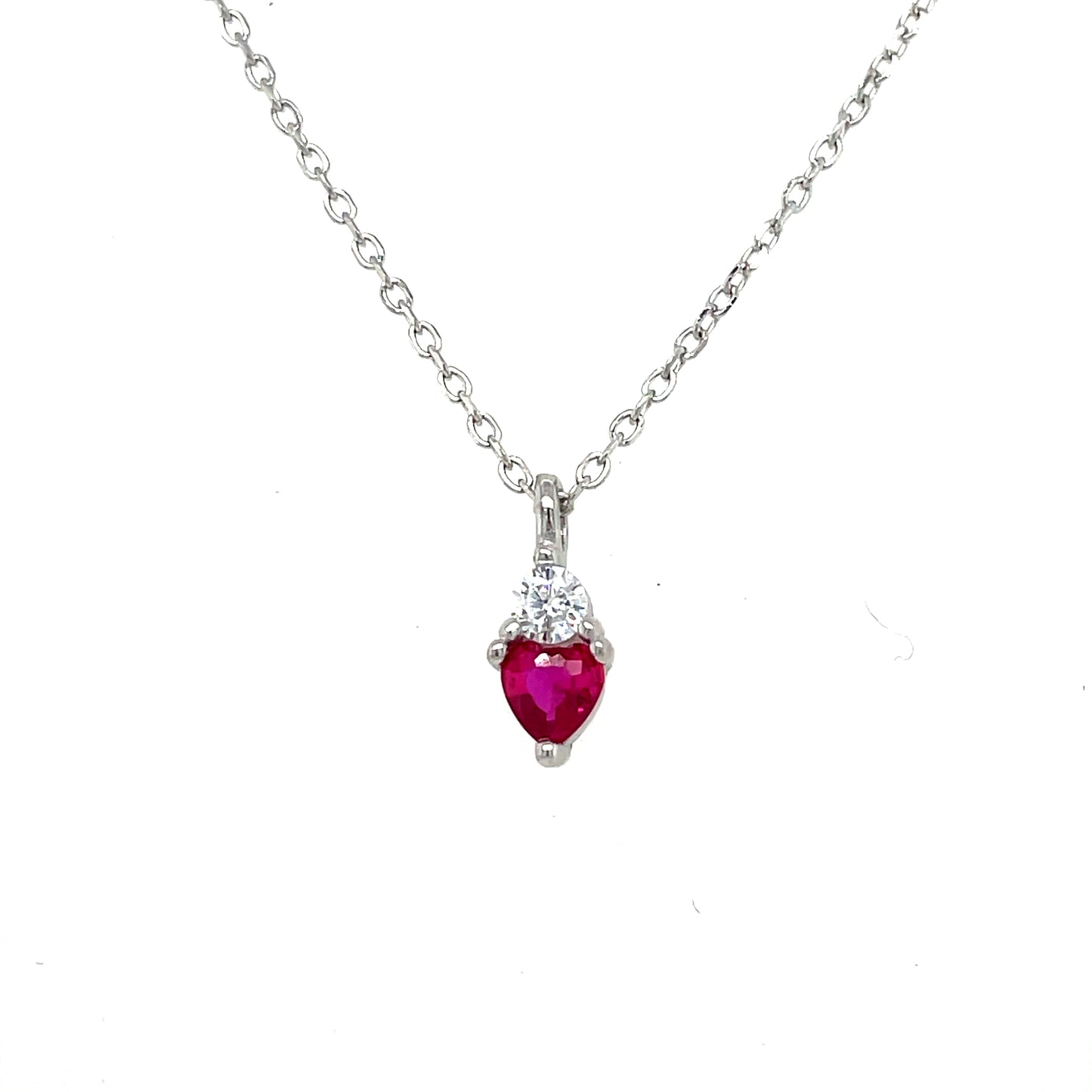 Sterling Silver Pink CZ Heart Necklet