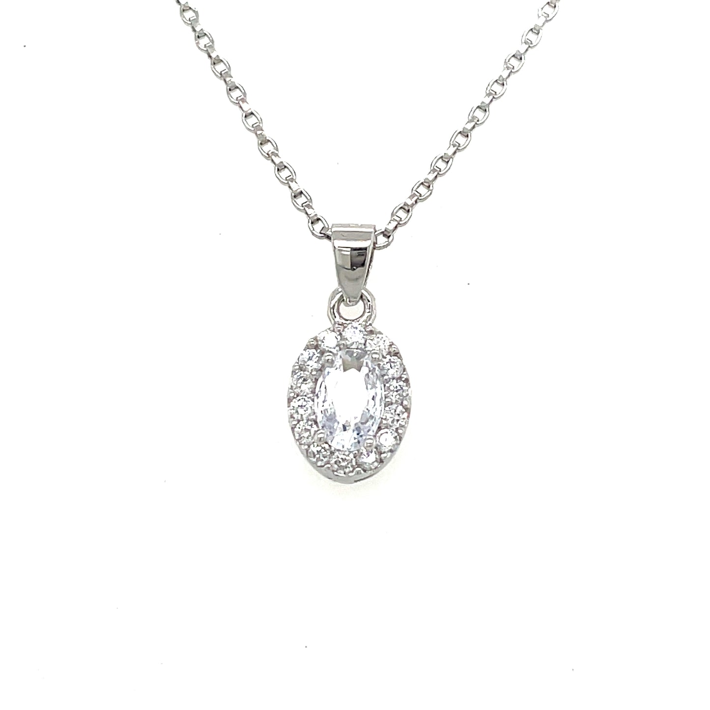 Sterling Silver Oval CZ Pendant with Halo
