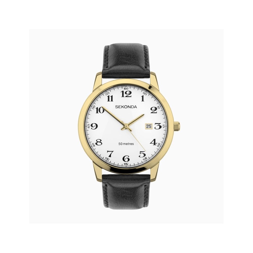 Gents Sekonda Rolled Gold Black Strap White Face With Date Watch