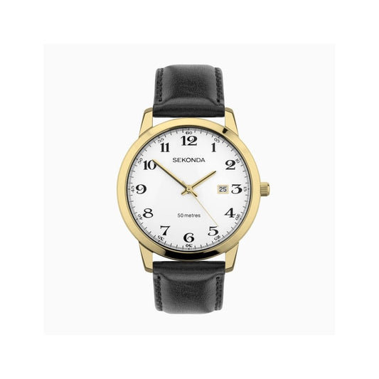 Gents Sekonda Rolled Gold Black Strap White Face With Date Watch