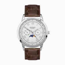 Gents Sekonda Stainless Steel Chronograph Silver Roman Numerals Brown Strap Watch