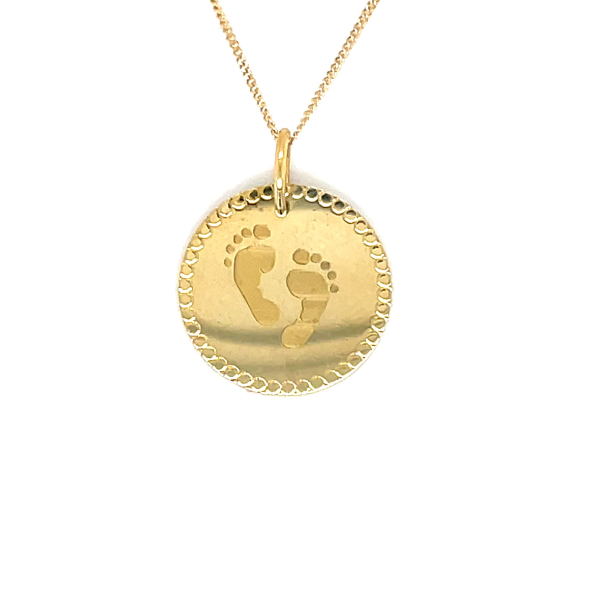 9CT 15MM Round Disc Footprints Pendant with Beaded Edge (Engravable)
