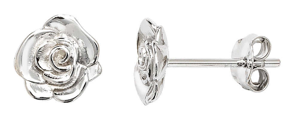 Sterling Silver Polishe4d Rose Stud Earrings