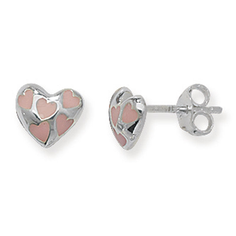 Sterling Silver Pink Heart Stud Earrings