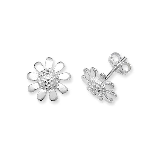 Sterling Siver Plain Polished Daisy Stud Earring