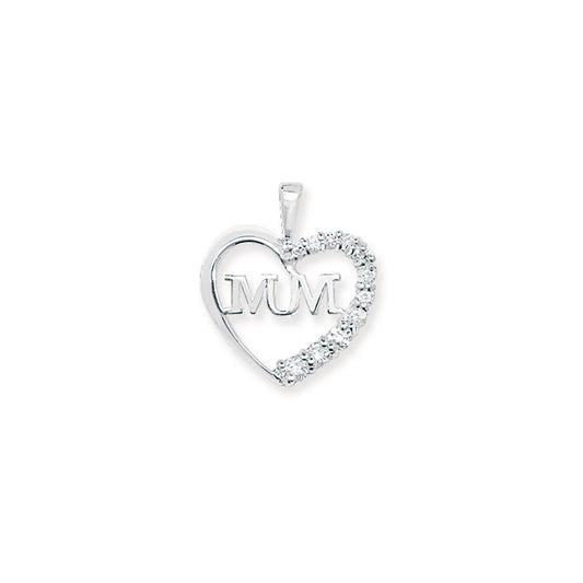 Sterling Silver Open Heart Cubic Zirconia Mum Pendant