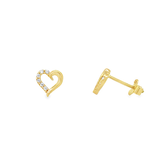 9ct Yellow Gold CZ/Polished Open Heart Earrings