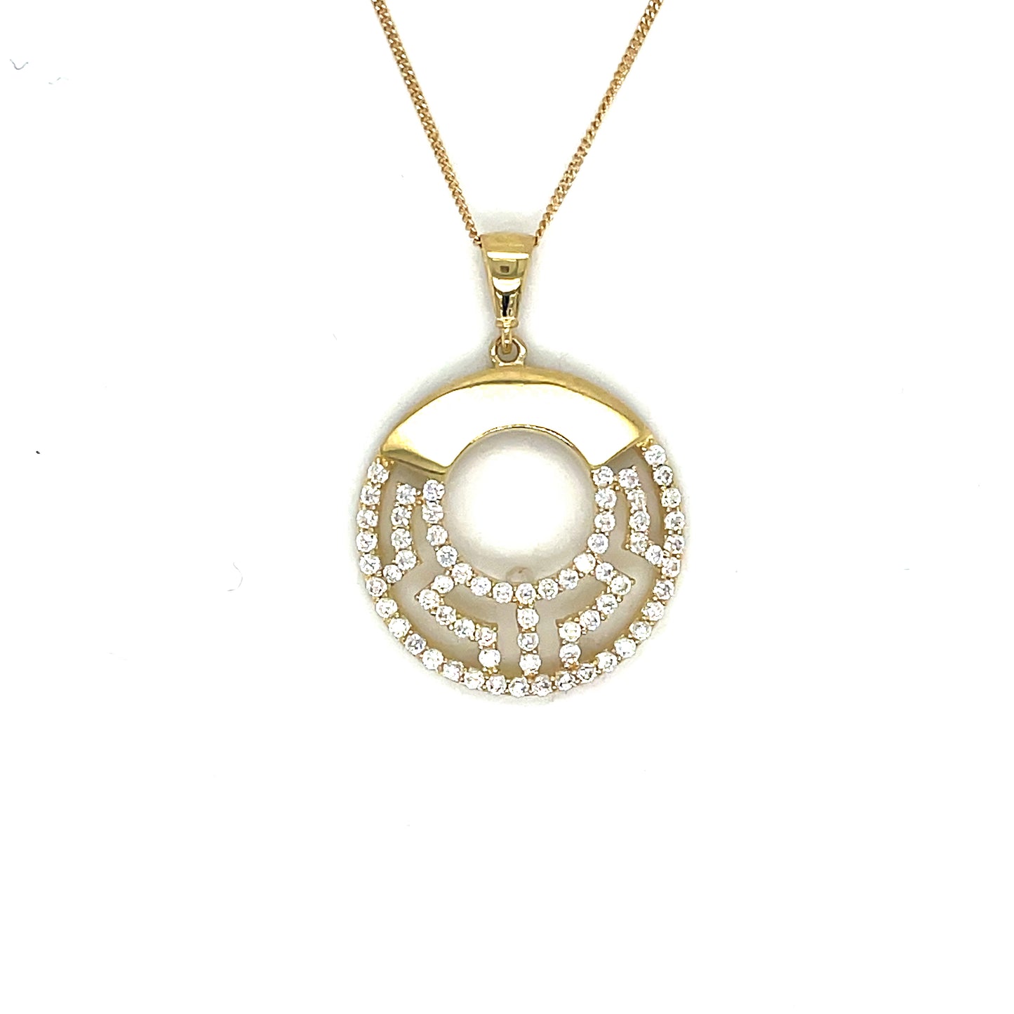 9ct Yellow Gold CZ and Polished Greek Key Pendant