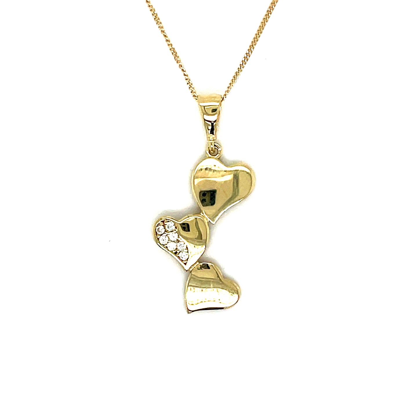 9ct Yellow Gold CZ and Polished Drop Heart Pendant