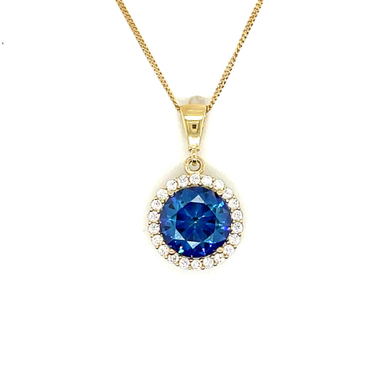 9ct London Blue Topaz Colour With Cubic Zirconia Halo Pendant