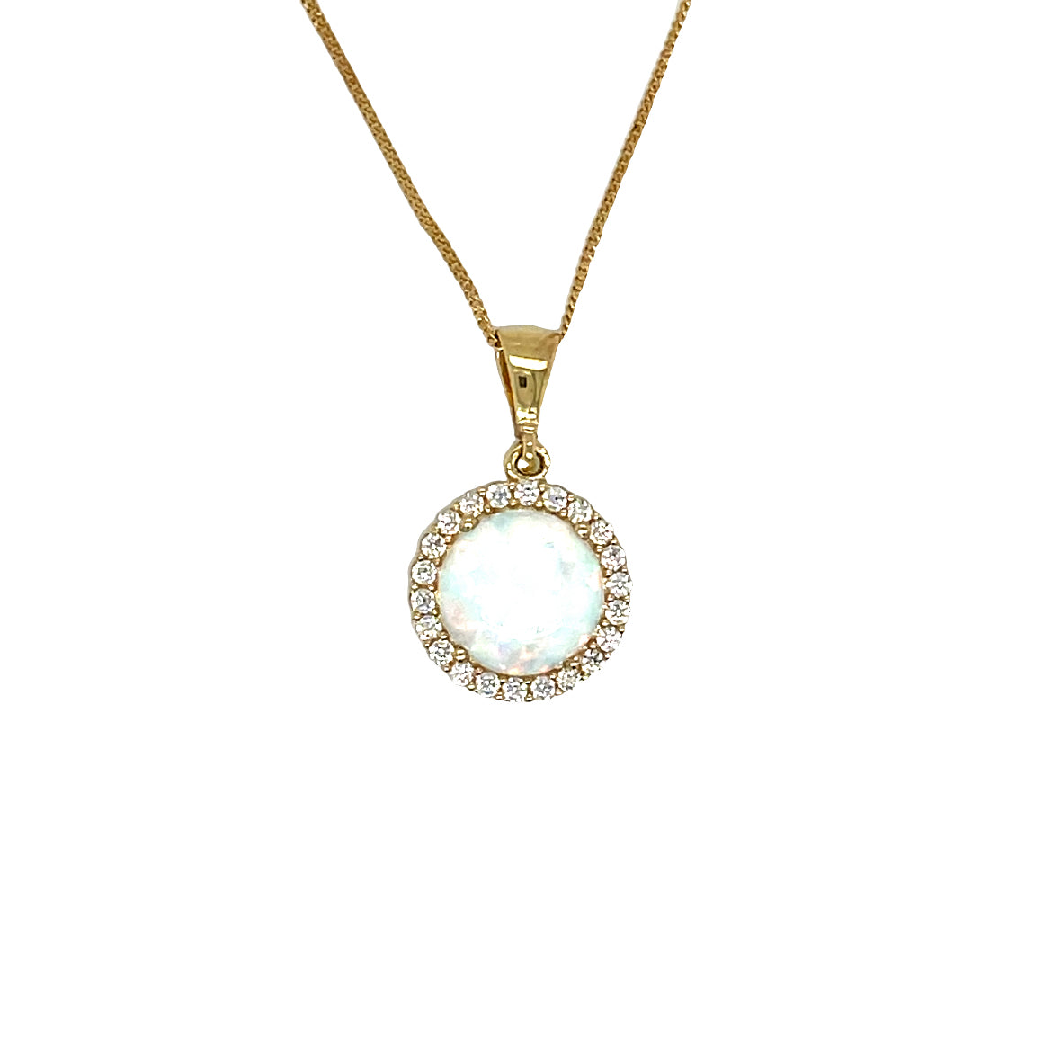 9ct Opal With Cubic Zirconail Halo Pendant
