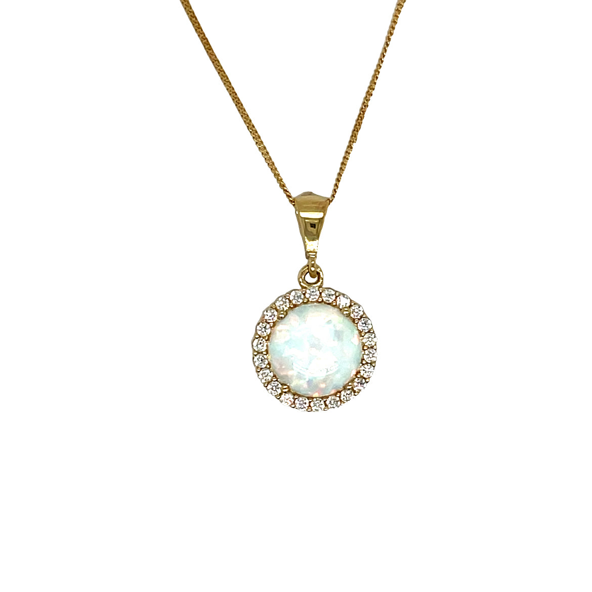 9ct Opal With Cubic Zirconail Halo Pendant
