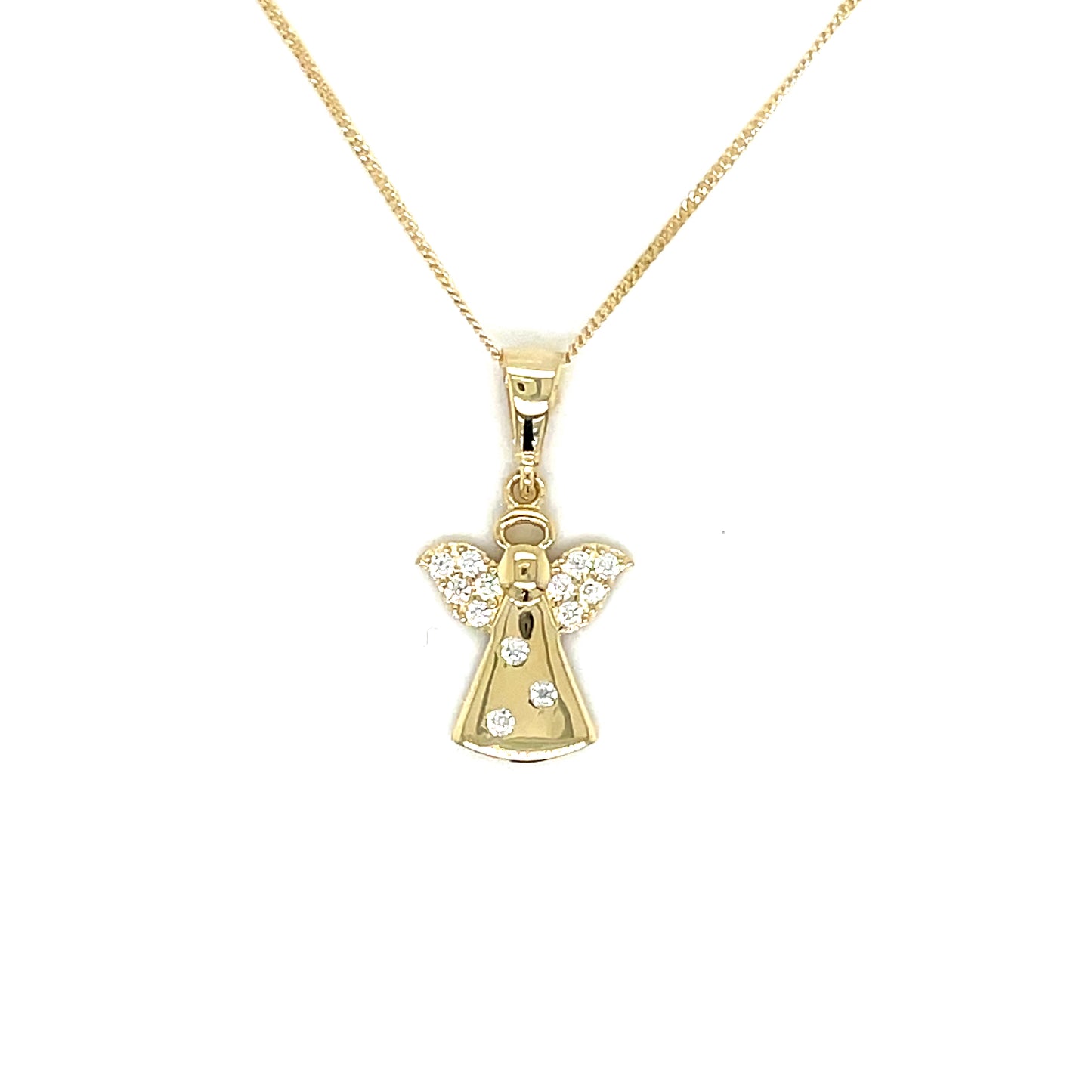 9ct Yellow Gold CZ and Polished Angel Pendant