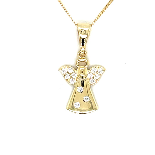 9ct Yellow Gold CZ and Polished Angel Pendant