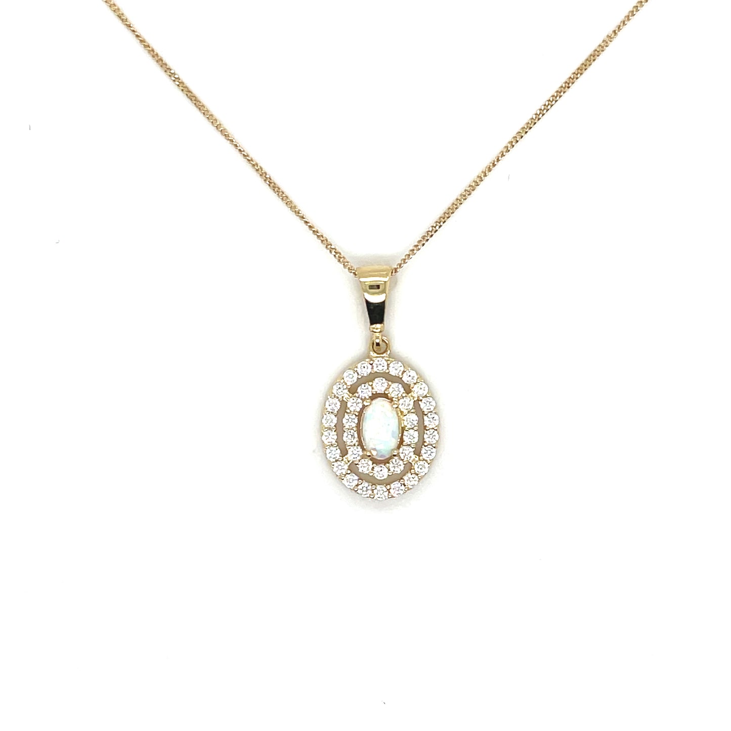 9ct Yellow Gold Oval Opal Pendant with CZ Halo