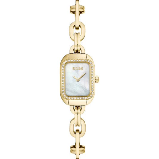 Ladies Rolled Gold Hugo Boss Hailey-LeStone Set Bezel Mother Of Pearl Face Watch