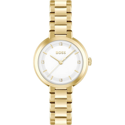 Ladies Rolled Gold Hugo Boss Sena Round White Face Watch