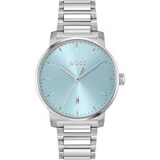Gents Stainless Steel Hugo Boss Dean Blue Dial Silver Batons Date Watch