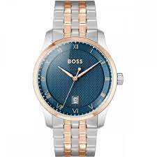 Gents Two Tone Hugo Boss Principle Le Blue Face With Roman Numerals and Date Watch