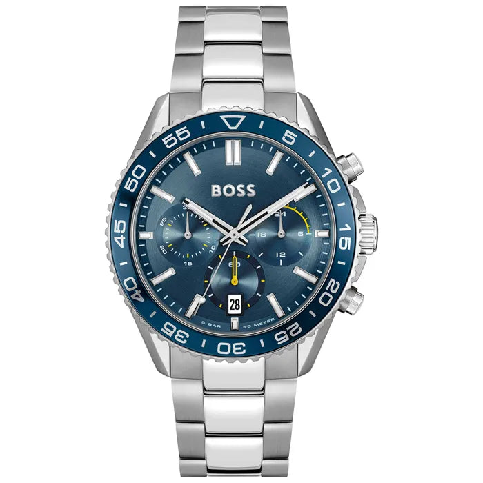Gents Stainless Steel Hugo Boss Runner Blue Dial and Bezel Chronograph