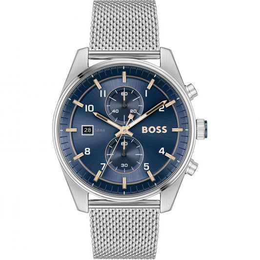 Gents Stainless Steel Hugo Boss Skytraveller Blue Chronograph Watch