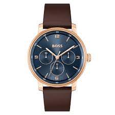 Gents Rolled Gold Hugo Boss Contender Navy Dial Chronograph Rose Baton Watch