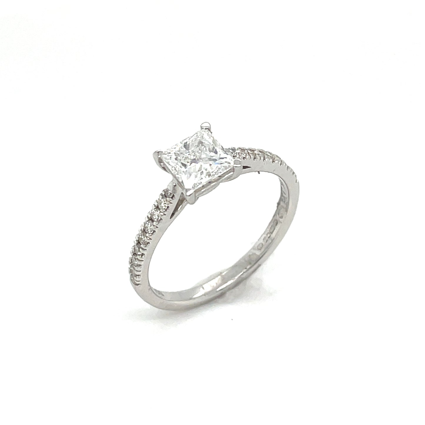 9ct White Gold Princess Cut Solitaire Cultured Diamond Ring with Diamond Set Shoulders 1.00ct
