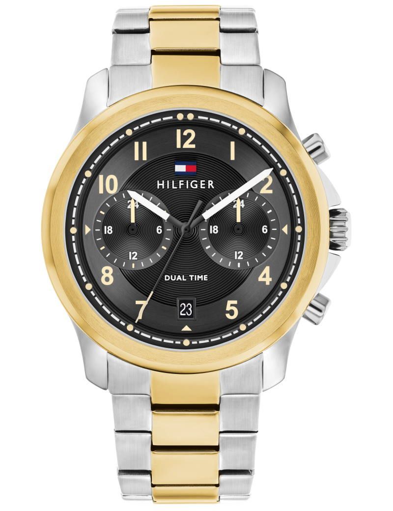 Gents Two Tone Tommy Hilfiger Wesley Chronograph Watch With Black Dial and Date