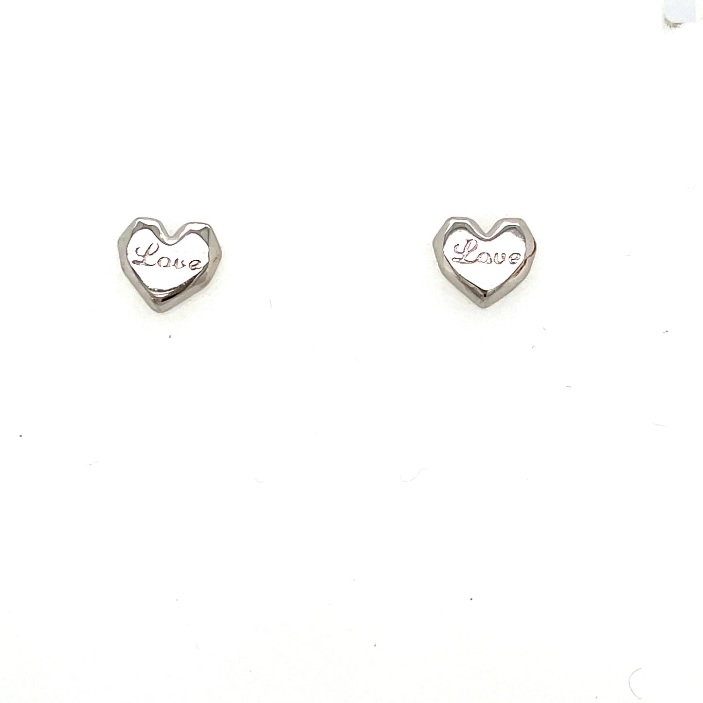 Sterling Silver Heart Stud Earring with 'Love' Inscription