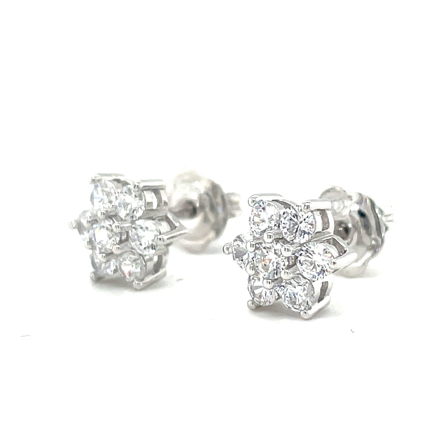 Sterling Silver CZ Flower Stud Earring