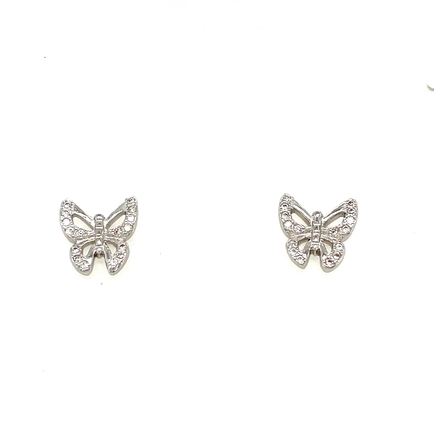 Sterling Silver CZ Set Butterfly Stud Earrings