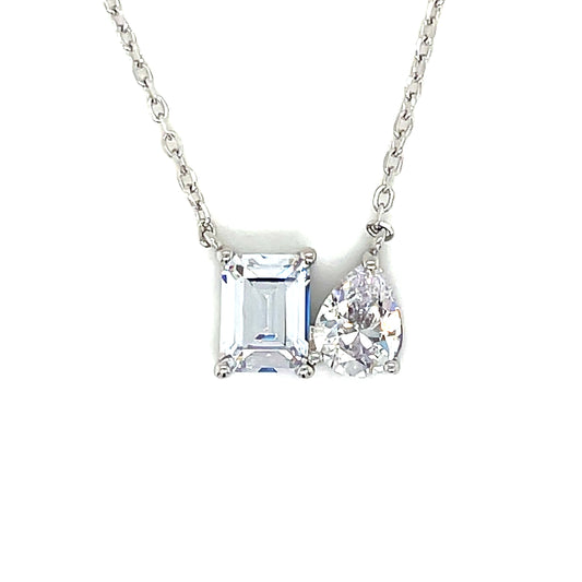 Sterling Silver Moi Et Toi Emerald and Pear cut Necklet