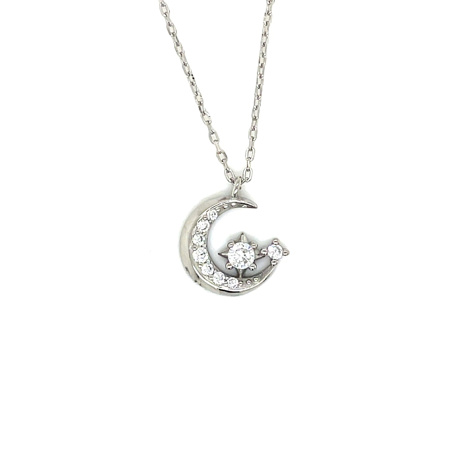 Sterling Silver Crescent Moon & Star Necklet