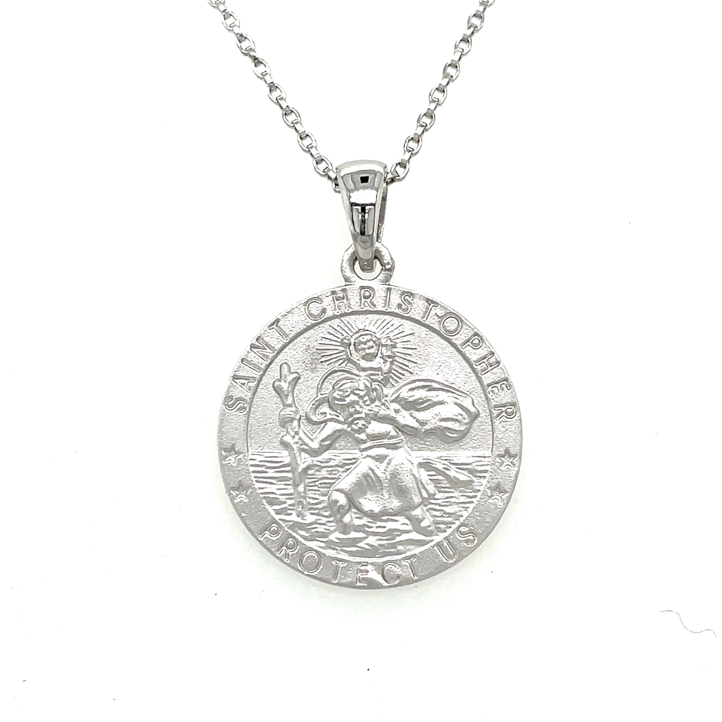 Sterling Silver Matte St. Christopher Medal 20mm