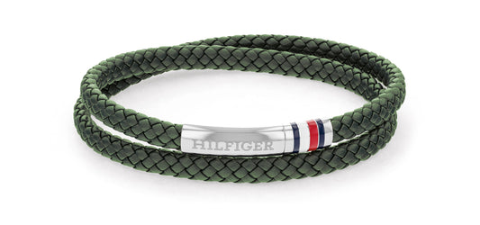 Tommy Hilfiger Green LEather Bracelet with Stainless Steel Clasp