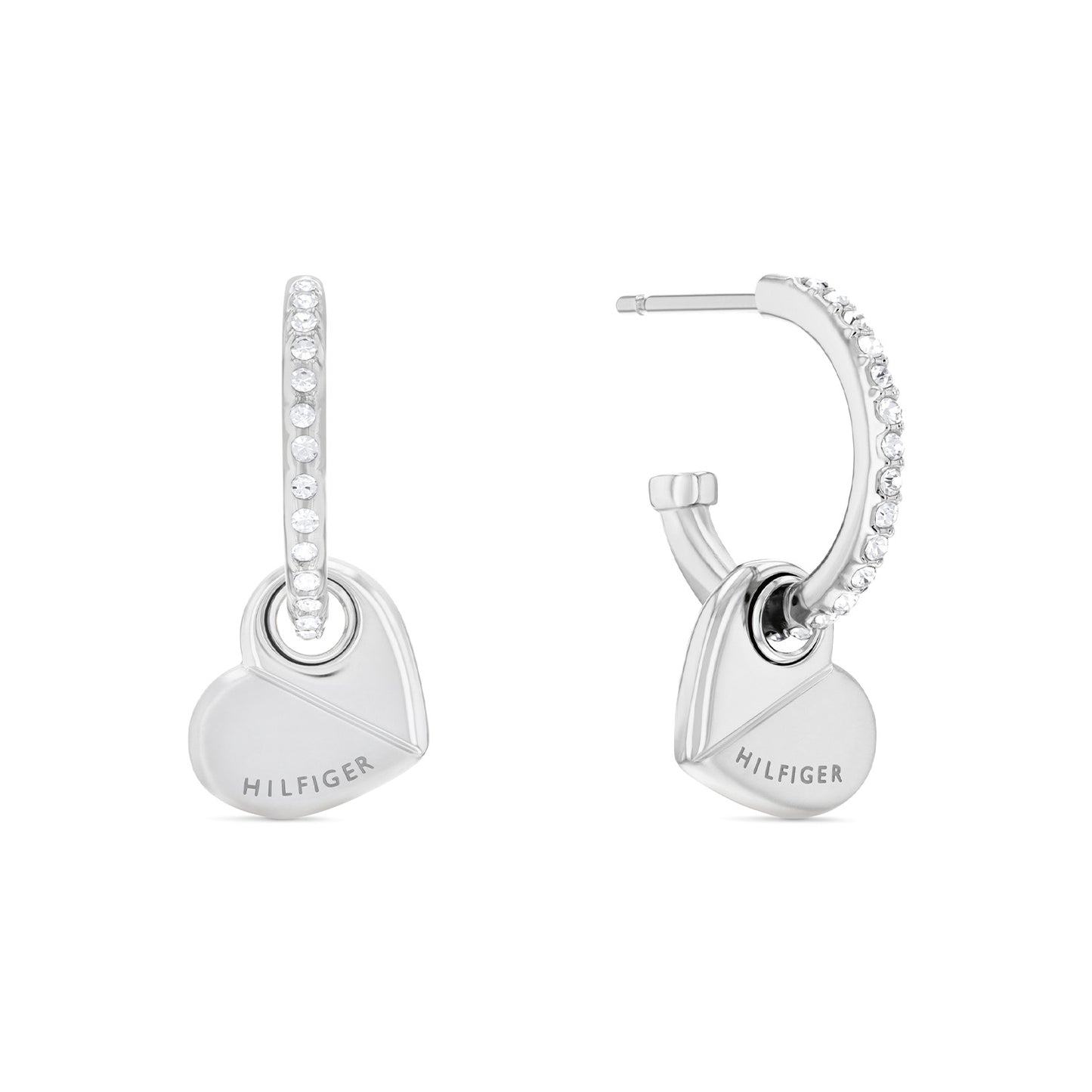 Tommy Hilfiger Stainless Steel CZ Hoop Earring with Drop Heart