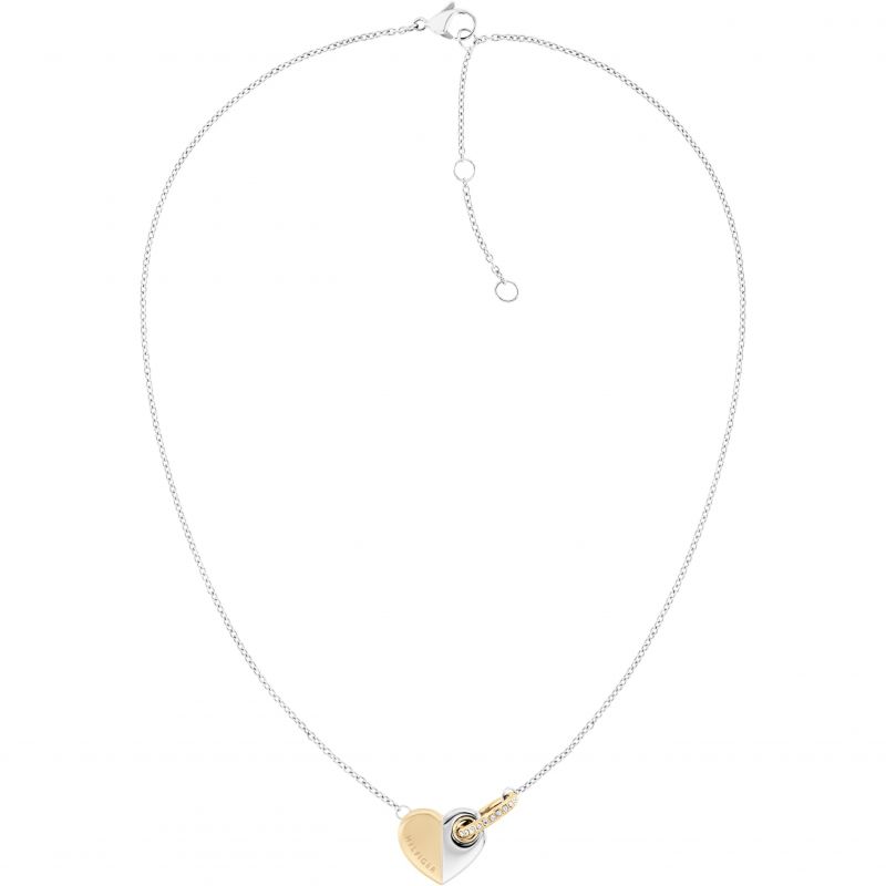 Tommy Hilfiger Stainless Steel and Gold Plated Heart CZ Link Necklet
