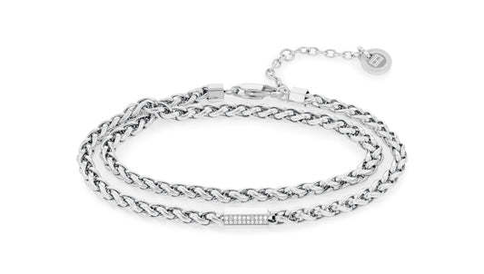 Tommy Hilfiger Stainless Steel Spiga Link Bracelet with CZ Set Bar