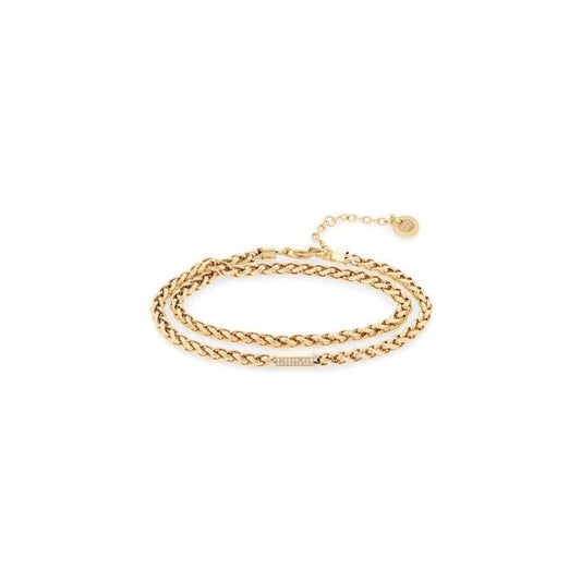 Tommy Hilfiger Stainless Steel Gold Plated Spiga Link Bracelet with CZ Set Bar