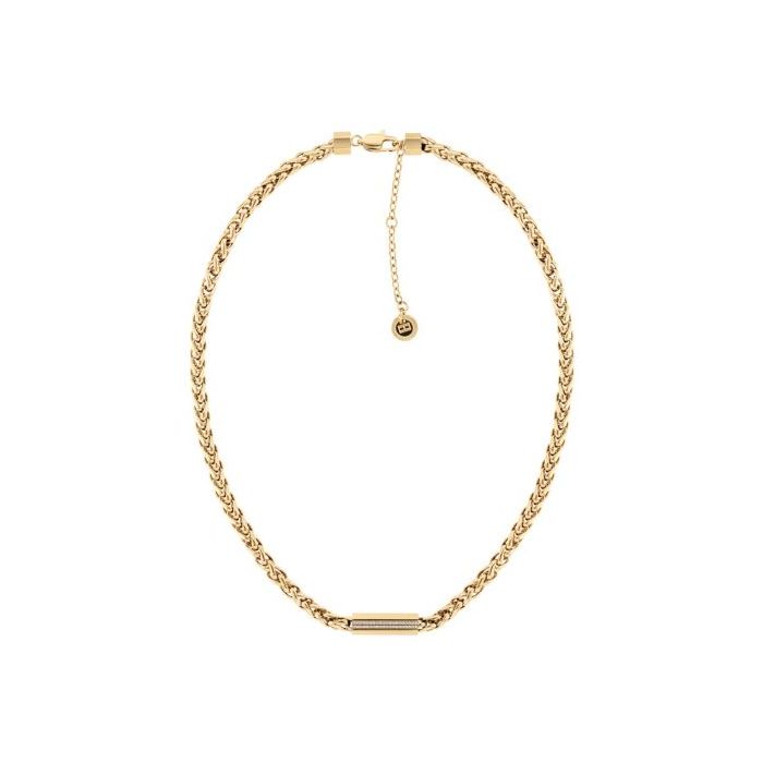 Tommy Hilfiger Stainless Steel Gold Plated Spiga Link Necklet with CZ Set Bar