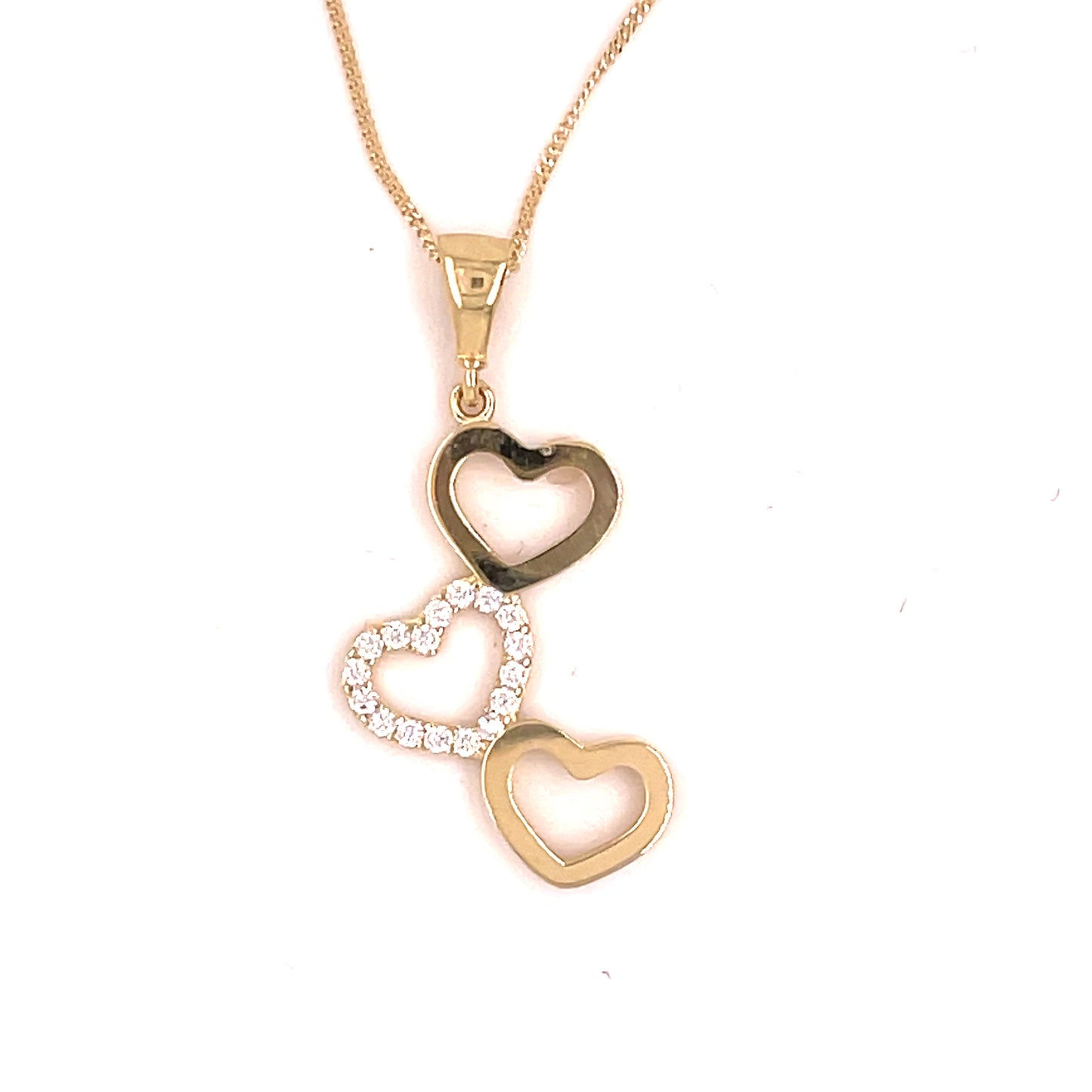 9ct Yellow Gold Three Heart Drop Pendant