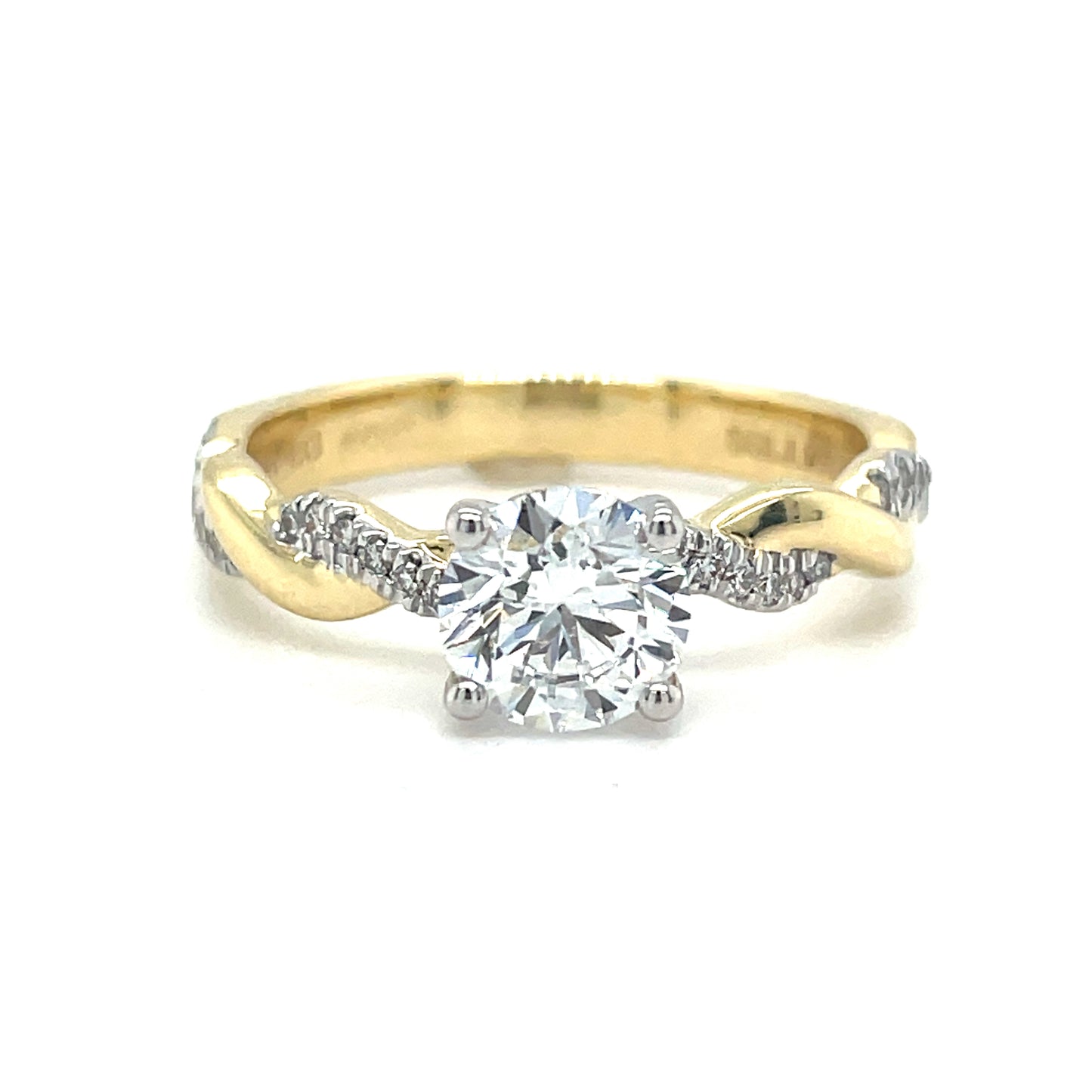 9ct Round 4 Claw Solitaire Cultured Diamond Ring With Twisted Diamond Shoulders 1.18ct