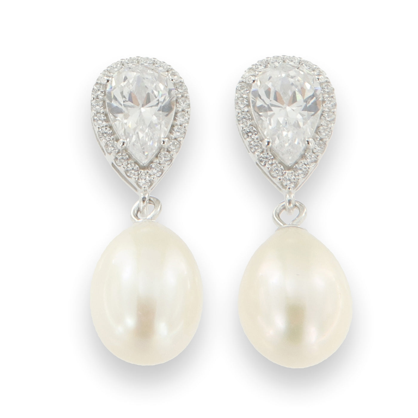 Sterling Silver Pear CZ Earring with Oval Freshwater Pearl Drop