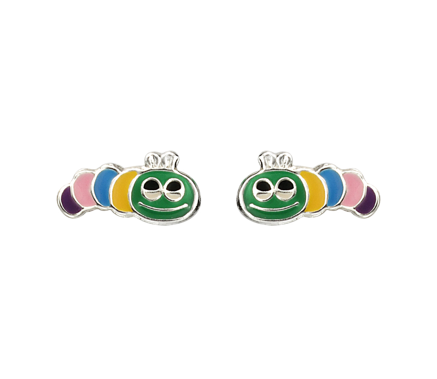Sterling Silver Kids Enamel Multicoloured Caterpillar Earrings