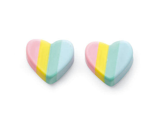 Sterling Silver Kids Resin Pastel Multicoloured Heart Stud Earrings