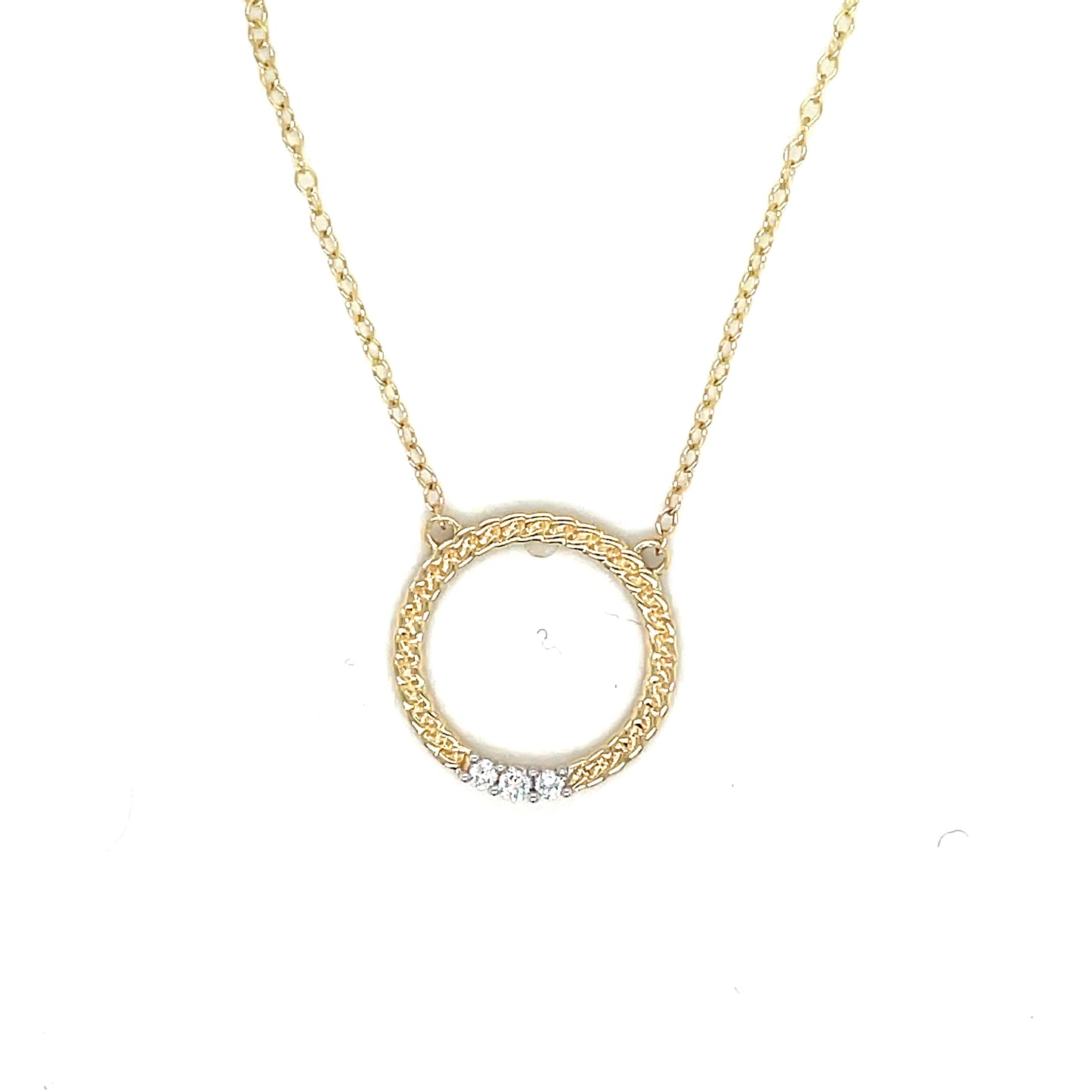 9ct Yellow Gold Open Woven Circle Diamond Pendant .05ct
