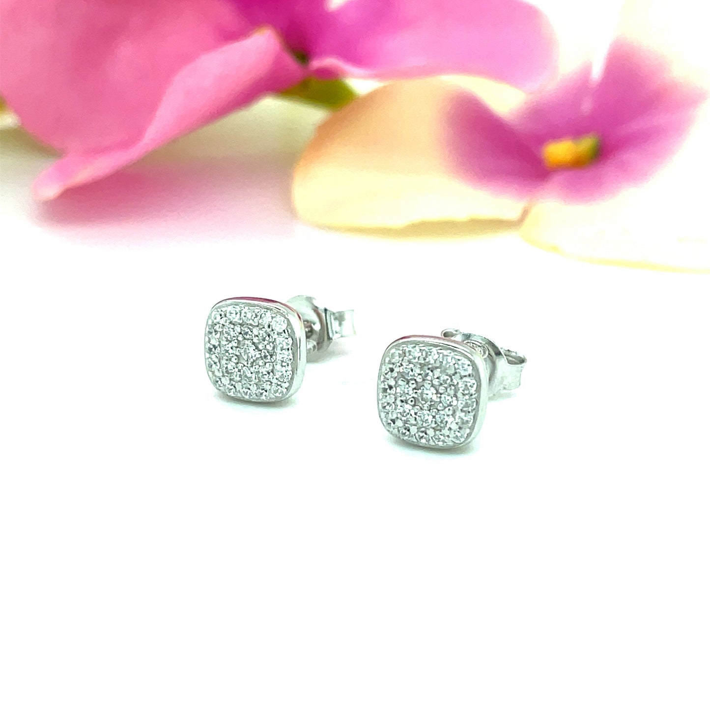 Silver Square Pave Cubic Zirconia Earring